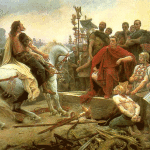 Alesia (Gallia) : Cesare con lo sconfitto Vercingetorige