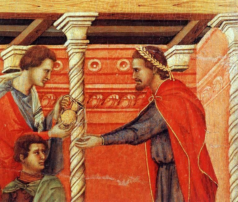 Pilato e Giuda (II) . Duccio di Boninsegna: Pilato riceve Gesù.