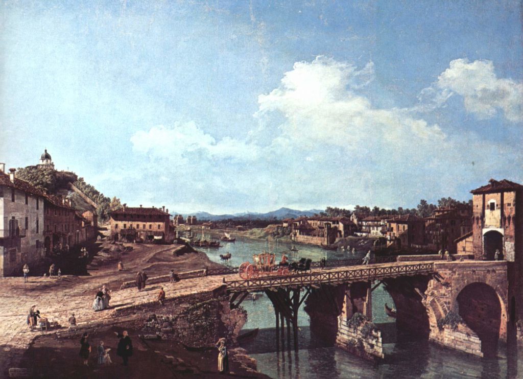 Bernardo Bellotto: Veduta del Vecchio Ponte sul Po a Torino