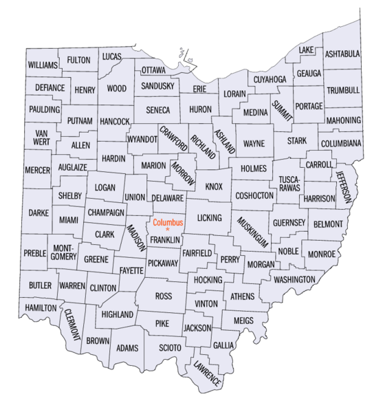 Ohio Counties - La Grande Influenza arrivò rapidamente, nei primi mesi del 1918, da Haskell (Kansas) in Ohio - primi due focolai negli USA, e forse nel mondo.